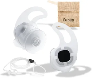 [ EAR SUITS ] Surfer/Swimmer Ear Plugs, Blocks Out Water Lets Sound in,Universal-fit with 4size Lanyard, Perfect for Swimming, Surfing, Other Water Activities(Transparent/Clear)
