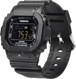 10 ATM Water Resistant Sports Wristwatch for Swimming and Diving, Alarm Clock, Stopwatch, Timer, Dual Time, Calendar, 12 and 24 Hour Format Switchable