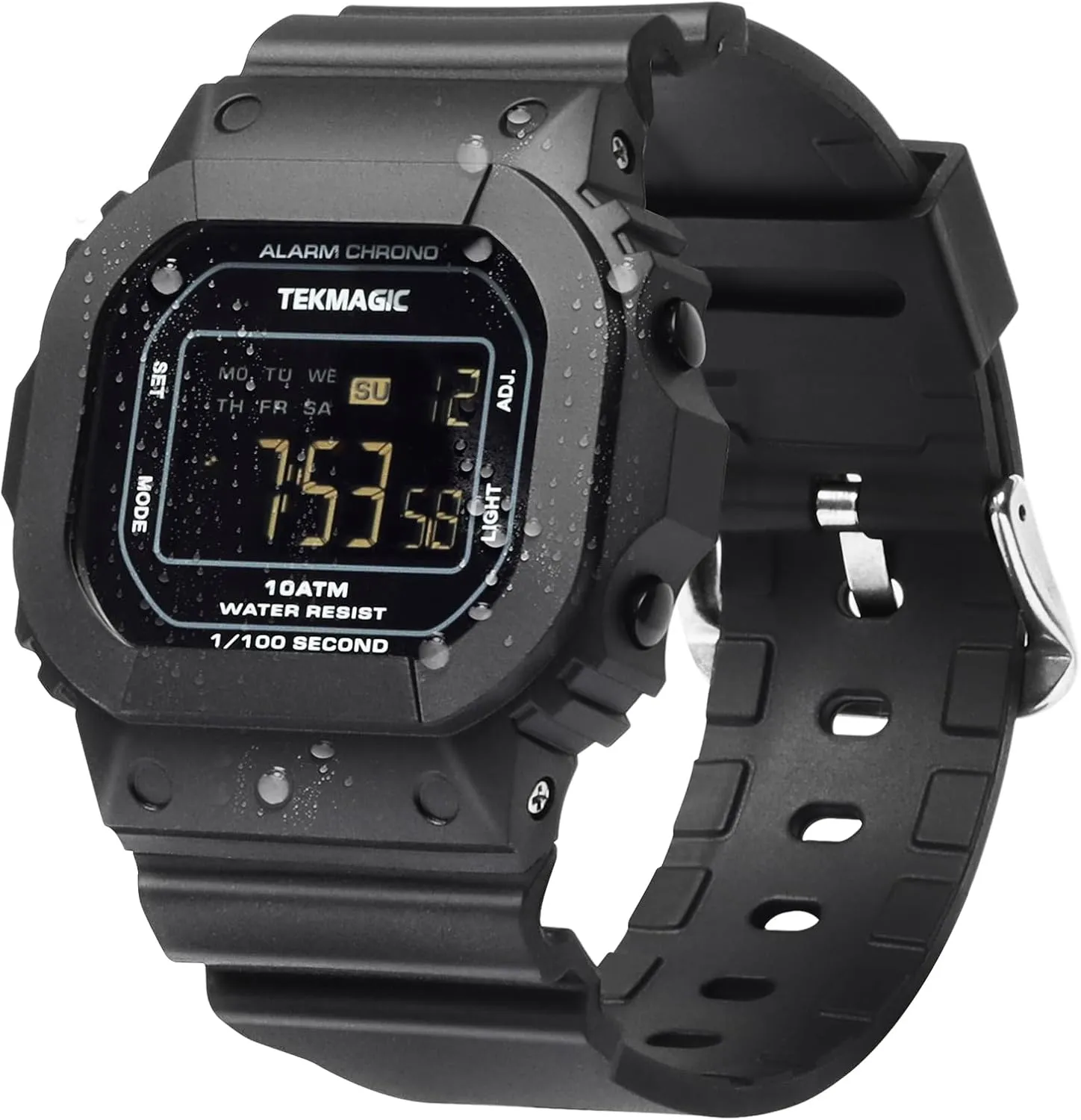 10 ATM Water Resistant Sports Wristwatch for Swimming and Diving, Alarm Clock, Stopwatch, Timer, Dual Time, Calendar, 12 and 24 Hour Format Switchable