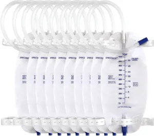 10 Pack Leg Bag Urinary Drainage Bag,1000 ml Catheter Leg Bag with 18" Tubing,Adjustable Cloth Straps,Anti-Reflux Chamber,Splash-Resistant Drain Valve,Latex-Free,Disposal