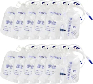 10 Pack Urinary Drainage Bag with Anti-Reflux Chamber,2000mL Urine Bags with 48" Tube Drainage,Splash-Resistant Drain Spout,Clips and Hanging Hook,Disposable Urine Bags for Men