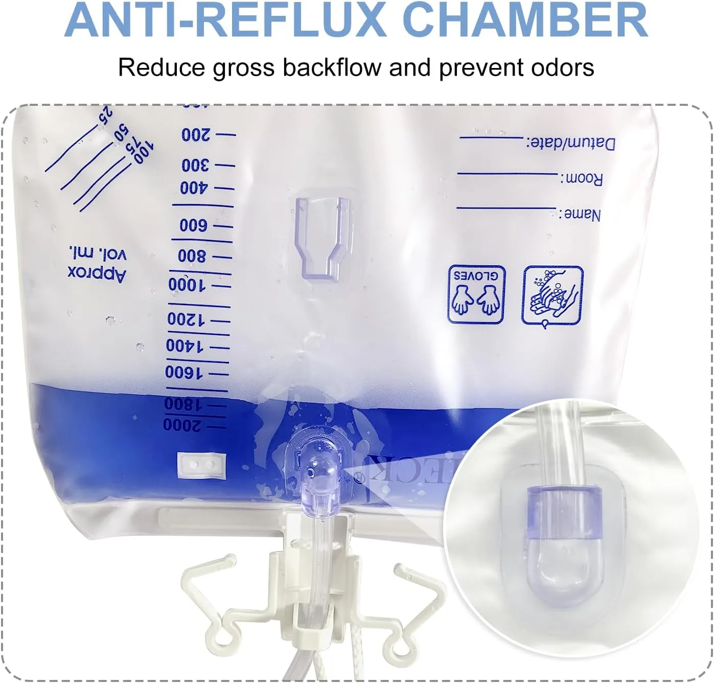 10 Pack Urinary Drainage Bag with Anti-Reflux Chamber,2000mL Urine Bags with 48" Tube Drainage,Splash-Resistant Drain Spout,Clips and Hanging Hook,Disposable Urine Bags for Men