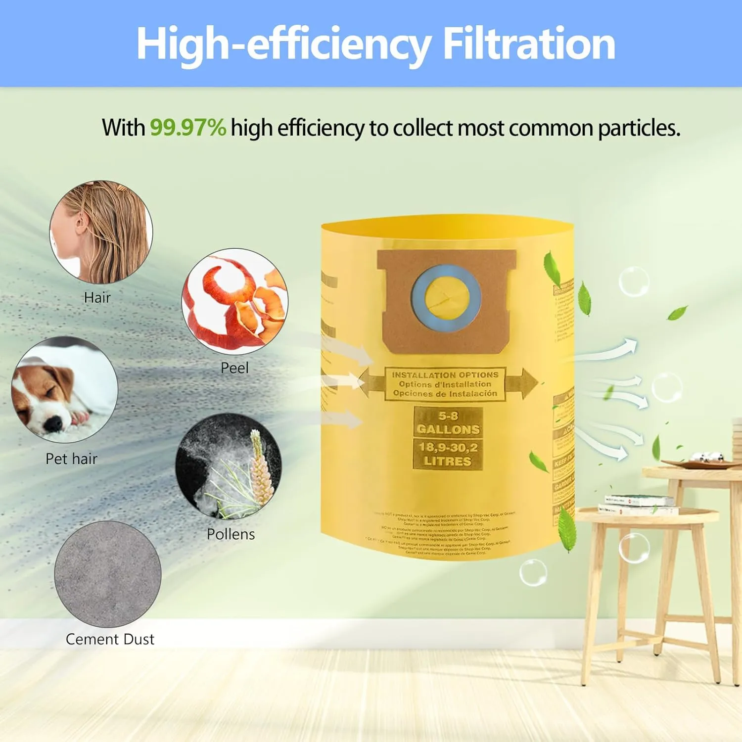 10 Packs High Efficiency Dust Collection Bag Type H 9067133 Disposable Vacuum Bags for 5-8 Gallon Vacuum, Part #90671