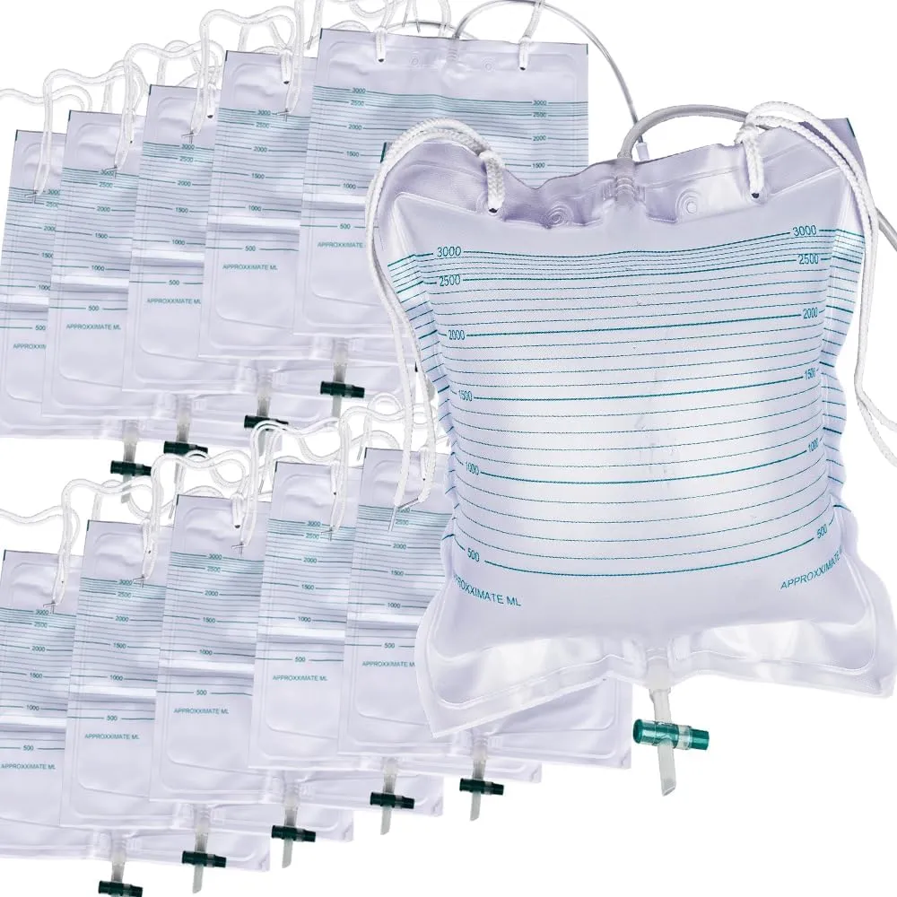 10 PCS Urinary Drainage Bags, Extra Large Volume 3000mL Drain Bags with Anti-Reflux, Collector Urine Bag with Easy Drain Switch, Urinary Bags Universal Fit