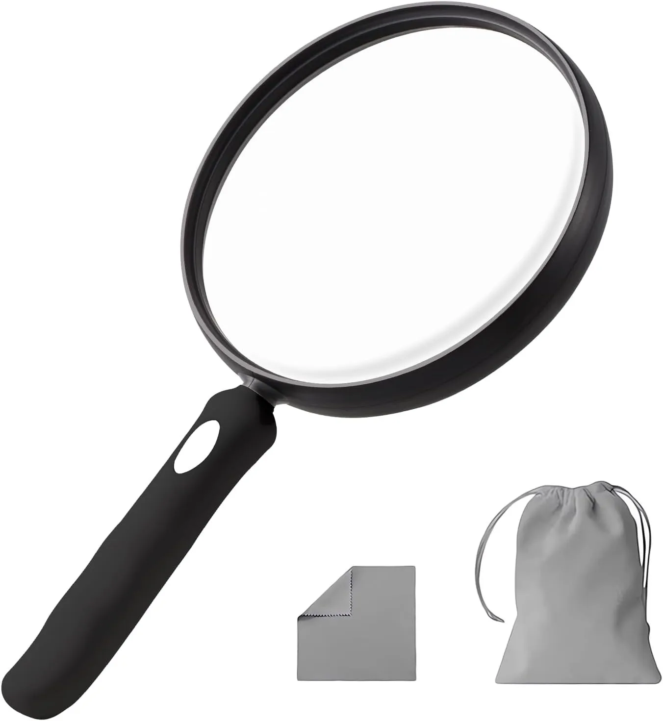 10X Large Magnifying Glass for Reading, Upgraded Handheld Magnifier with 5.12inch Anti-Glare Lens, Non-Slip Handle for Close Work, Seniors Reading, Kids Nature Exploration, Hobby Observation