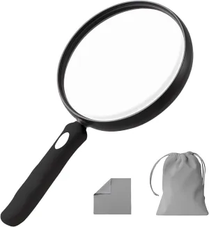 10X Large Magnifying Glass for Reading, Upgraded Handheld Magnifier with 5.12inch Anti-Glare Lens, Non-Slip Handle for Close Work, Seniors Reading, Kids Nature Exploration, Hobby Observation