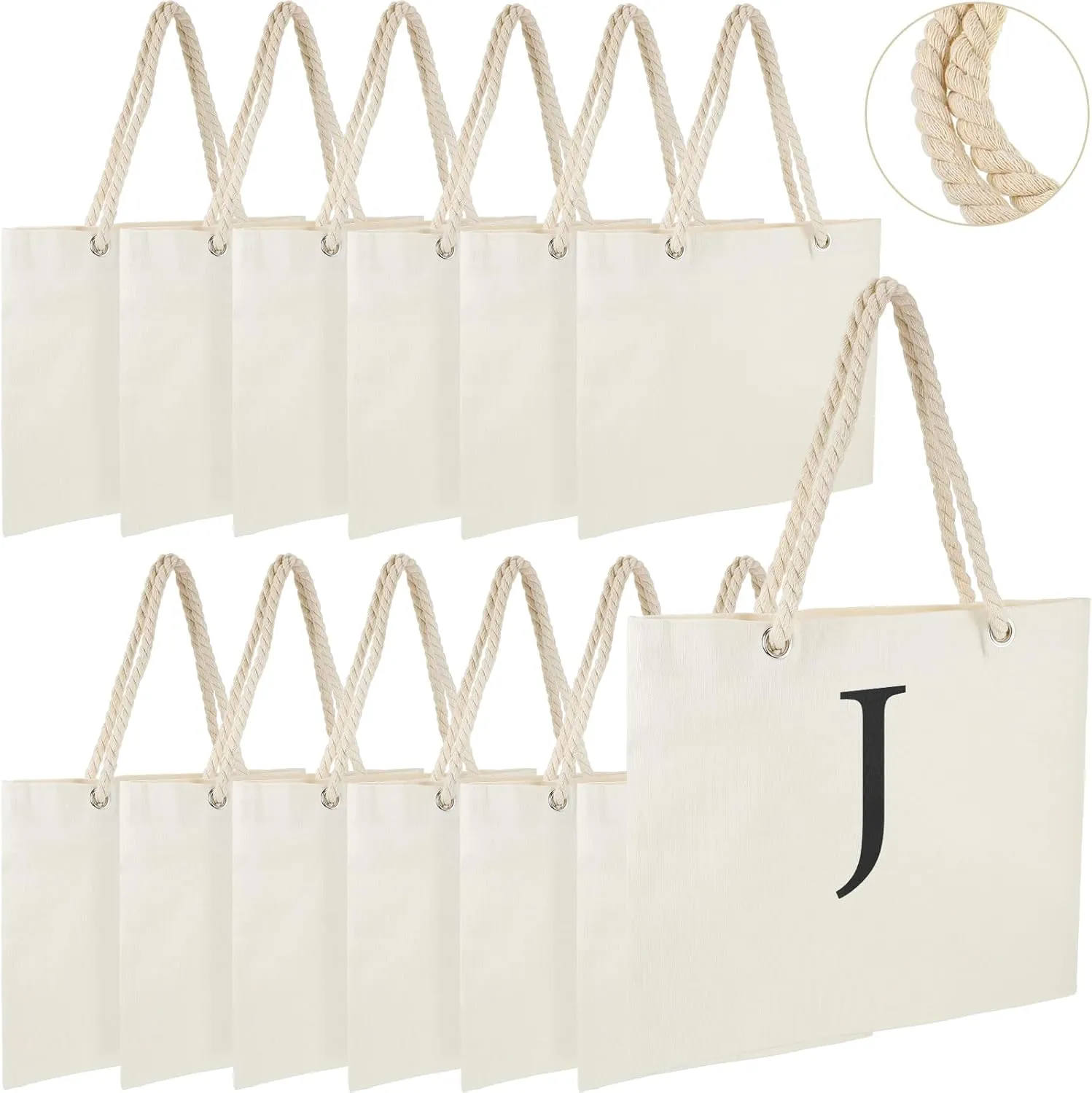 12 Pack Large Sublimation Canvas Grocery Tote Bags 18.5 x 15 x 3.94 Inch Reusable Beach Bags Bulk with Cotton Rope Handle DIY Appreciation Gifts for Women Teacher Nurse Beach,Wedding,Shopping,Travel