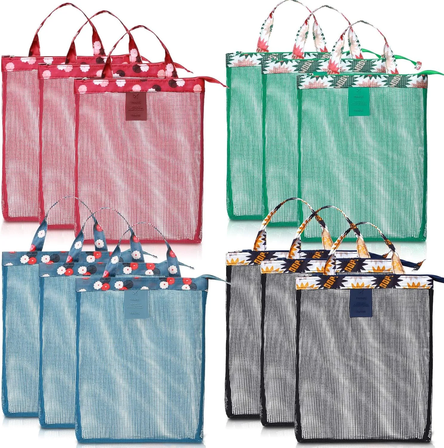 12 Pcs Mesh Beach Tote Bags with Zipper Seashell Bags for Holding Toys Waterproof Sandproof Swimming Pool Essentials for Outdoor Beach Activities