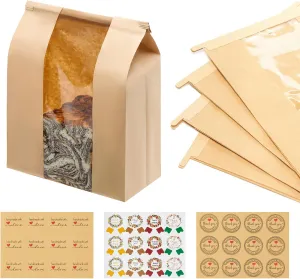 120 Pack Large Kraft Paper Bread Loaf Bag with Tin Tie Tab Lock ，for Homemade Bread Loaf Bags 14" x 8.3" x 3.5"，Sourdough Bread Bags with Clear Front Window for Baked Food Packaging Storage. (120)