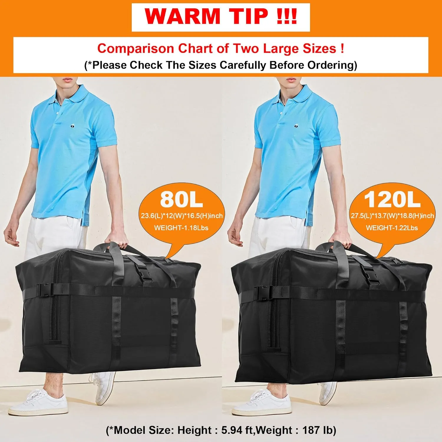 120L Foldable Travel Duffle Bag for Men and Women - Large Collapsible Duffel Bag - Waterproof Overnight Weekender Bag for Travel, Moving
