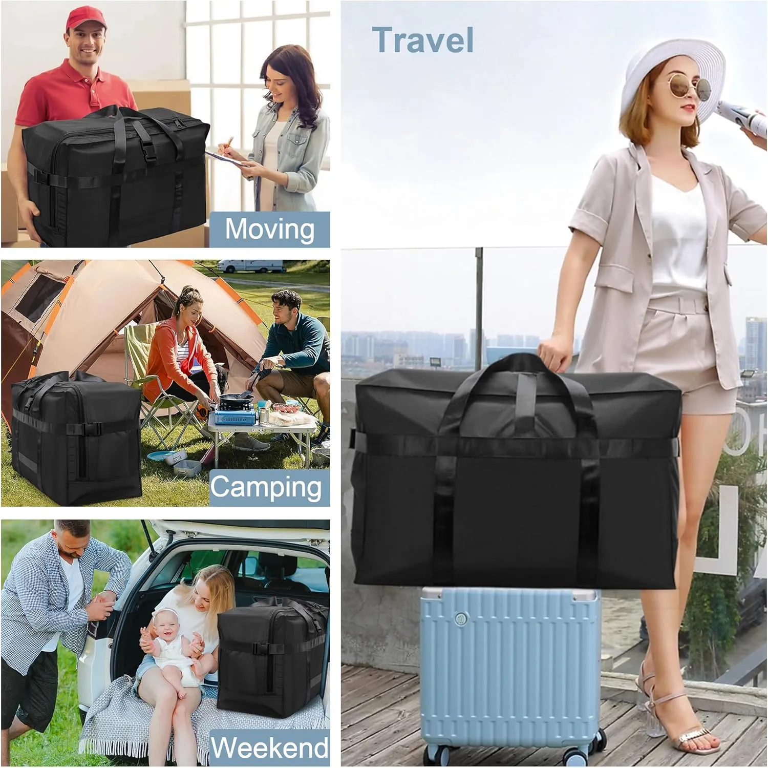 120L Foldable Travel Duffle Bag for Men and Women - Large Collapsible Duffel Bag - Waterproof Overnight Weekender Bag for Travel, Moving