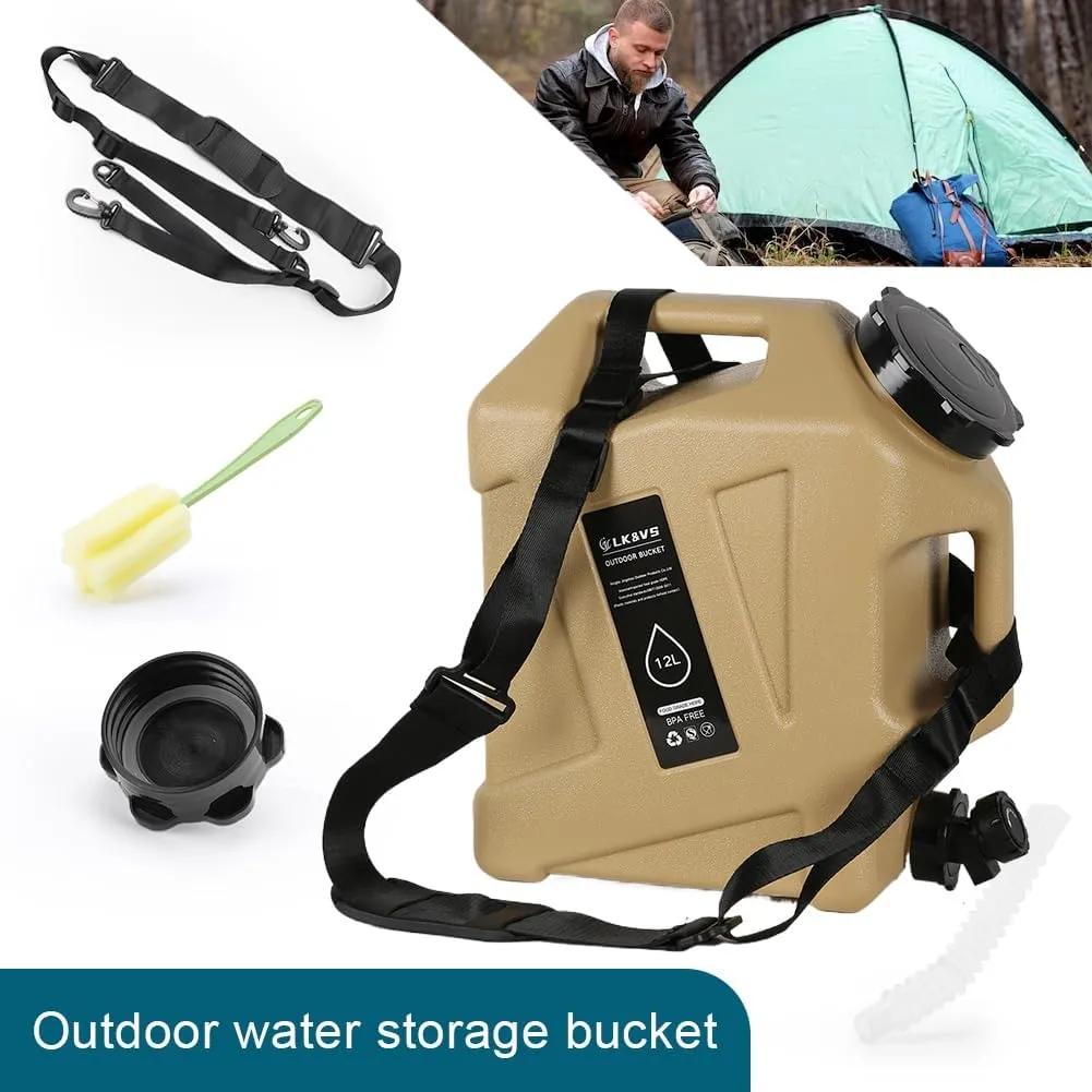 12L Water Storage Container with Carrier Strap, Extra Large Capacity Water Reservoir with Faucet, Suitable for Outdoor Hiking Camping Water Extraction and Picnic Water Green, Healthy and Non-toxic