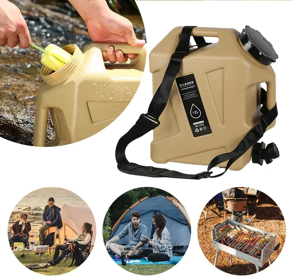 12L Water Storage Container with Carrier Strap, Extra Large Capacity Water Reservoir with Faucet, Suitable for Outdoor Hiking Camping Water Extraction and Picnic Water Green, Healthy and Non-toxic