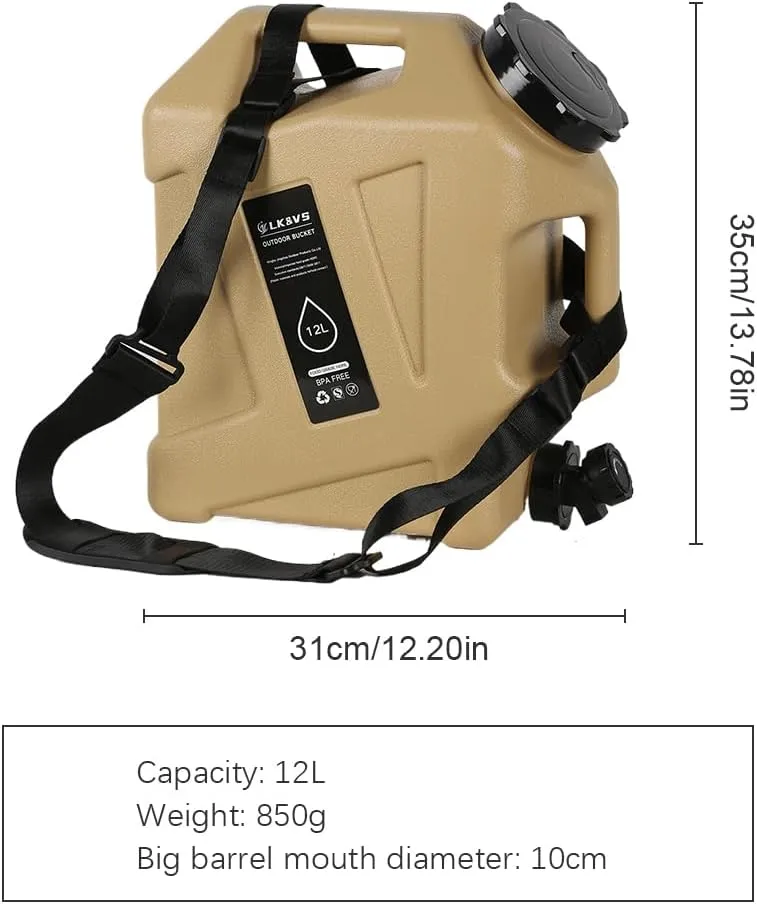 12L Water Storage Container with Carrier Strap, Extra Large Capacity Water Reservoir with Faucet, Suitable for Outdoor Hiking Camping Water Extraction and Picnic Water Green, Healthy and Non-toxic