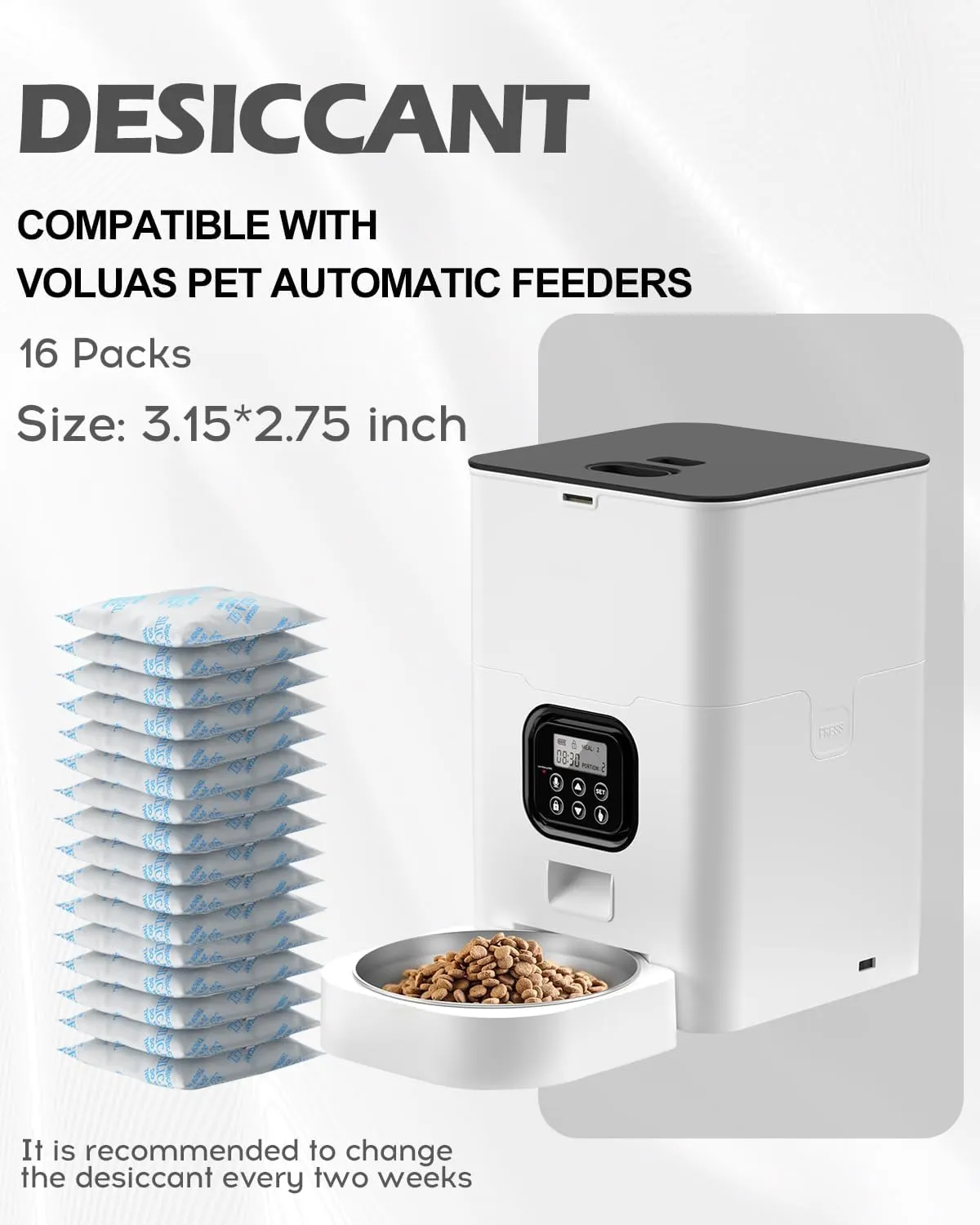 16 Packs Pet Food Desiccant Bag Compatible with Voluas Automatic Pet Feeders, Desiccant Packs Replacement for Dog Treat Container/Automatic Pet Feeder, Keep Pet Food Fresh