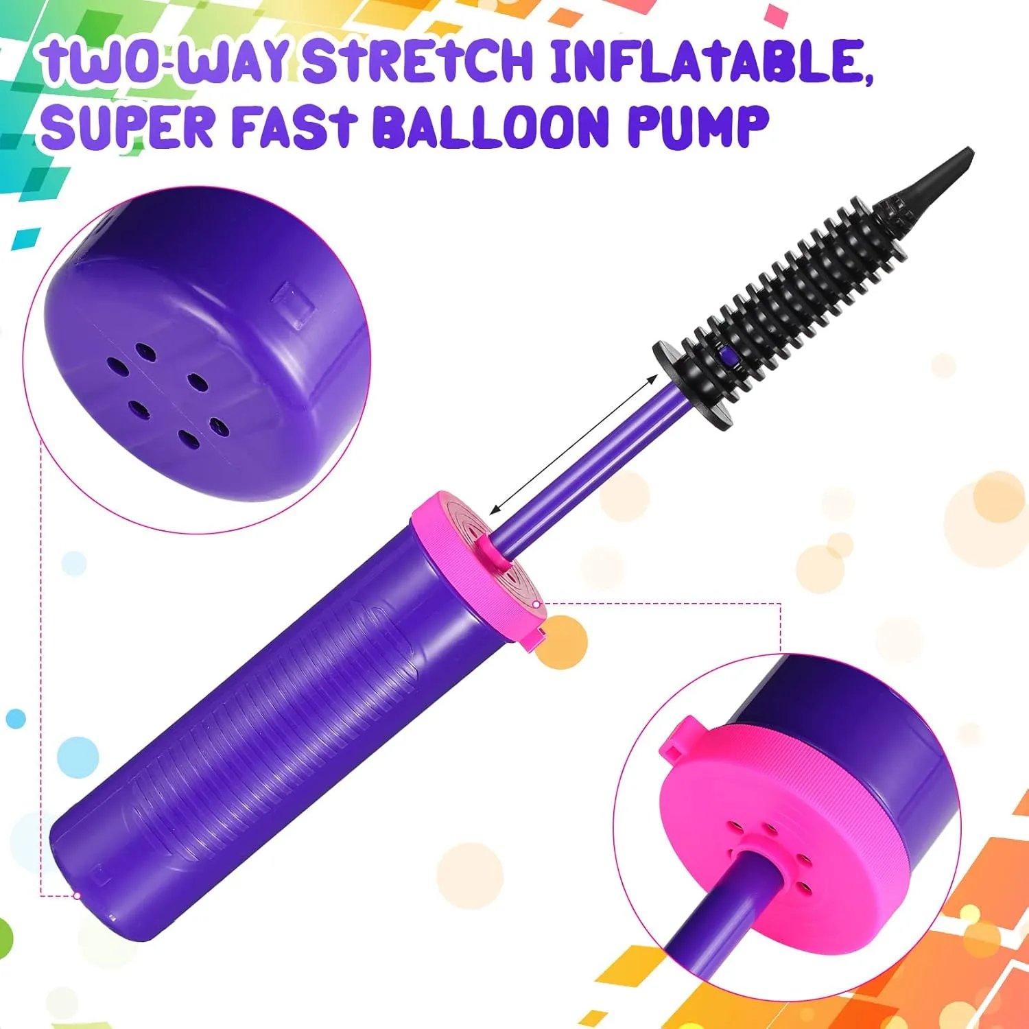 16 Pcs Handheld Balloon Air Pump Inflator Air Pump for Balloons, 2 Way Dual Action Manual Balloon Inflator for Birthday Party Decoration Exercise Yoga Balls Pool Floats, 12 Inch (Rose Red and Purple)