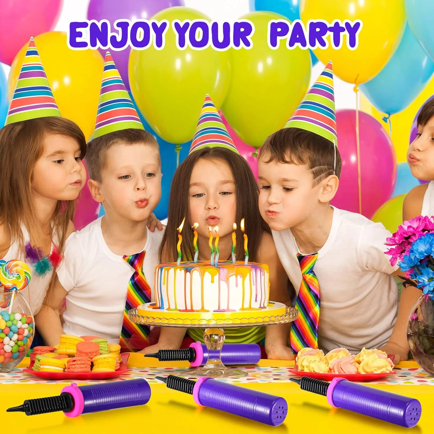 16 Pcs Handheld Balloon Air Pump Inflator Air Pump for Balloons, 2 Way Dual Action Manual Balloon Inflator for Birthday Party Decoration Exercise Yoga Balls Pool Floats, 12 Inch (Rose Red and Purple)