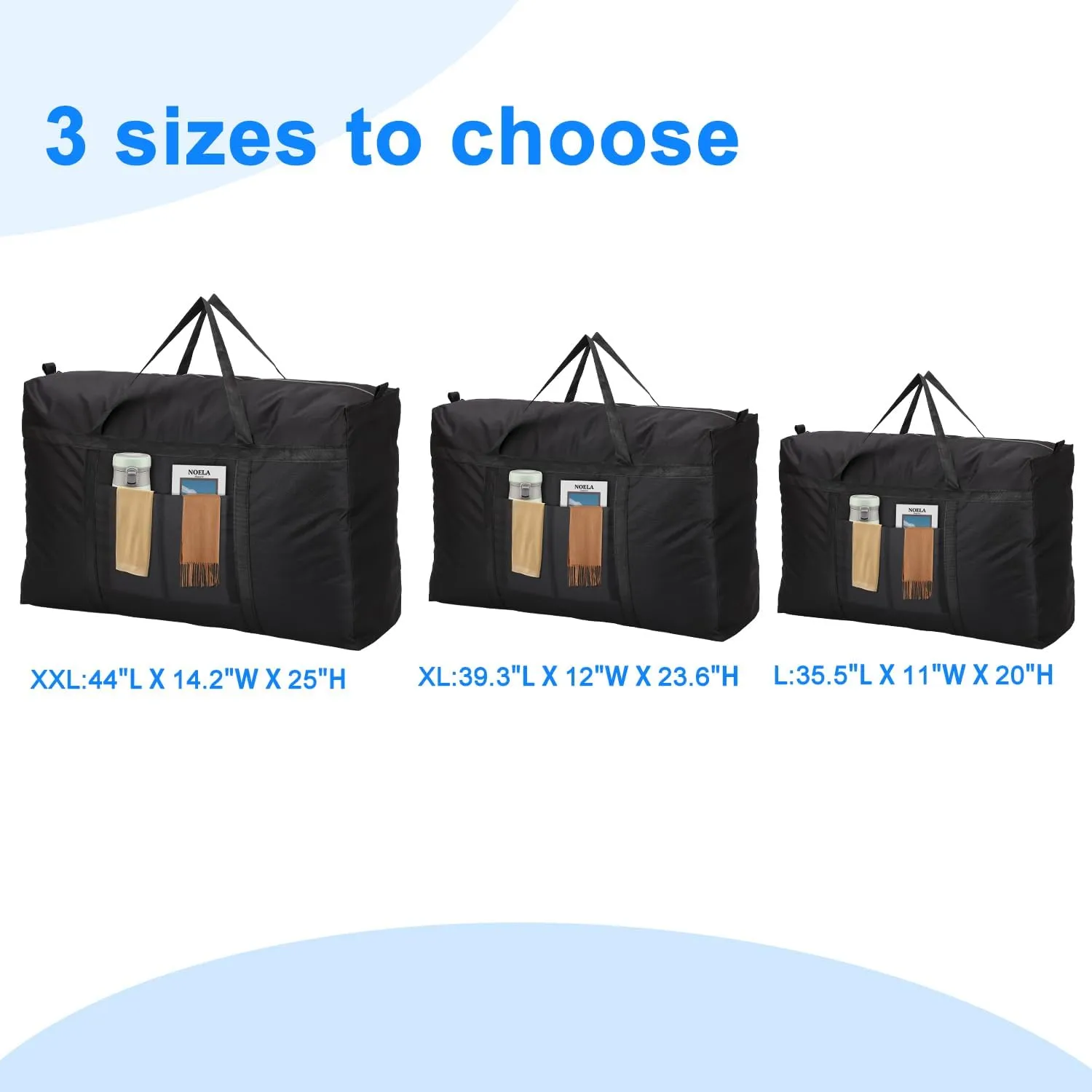 187L Extra Large Storage Duffle Bag with Zippers and Handles, Big Foldable Duffle Bag for Travel, Heavy Duty Storage Bags With 2 Pockets Outside