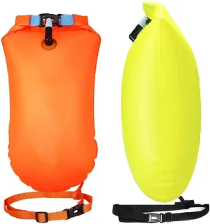 2 Pack 20L Waterproof Dry Bag, Swim Buoy Float, Inflatable Bubble Bag, Visible with Storage Space& Adjustable Waist Belt, Lightweight for Swimming, Training, Kayaking, Snorkeling