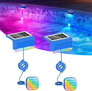 2 Pack LED Solar Powered Pool Lights for Above Ground Pools, Underwater Inground Swimming Pool Accessories Patio Decor
