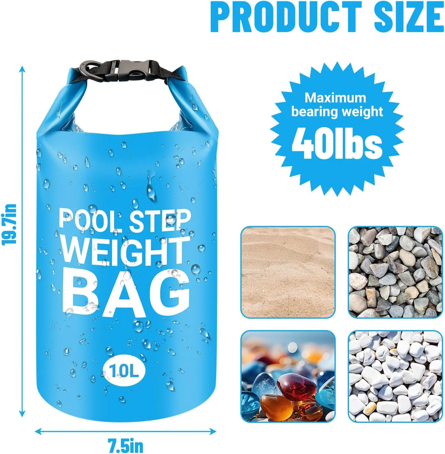 2 Pack Pool Ladder Weights, 500D PVC Universal Pool Step Weights for Above Ground Pools, 10L Heavy-Duty Swimming Pool Sand Bags Foldable Waterproof Dry Bag Backpack, Easy & Quick Fill Sand