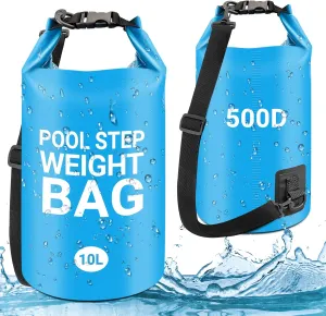 2 Pack Pool Ladder Weights, 500D PVC Universal Pool Step Weights for Above Ground Pools, 10L Heavy-Duty Swimming Pool Sand Bags Foldable Waterproof Dry Bag Backpack, Easy & Quick Fill Sand