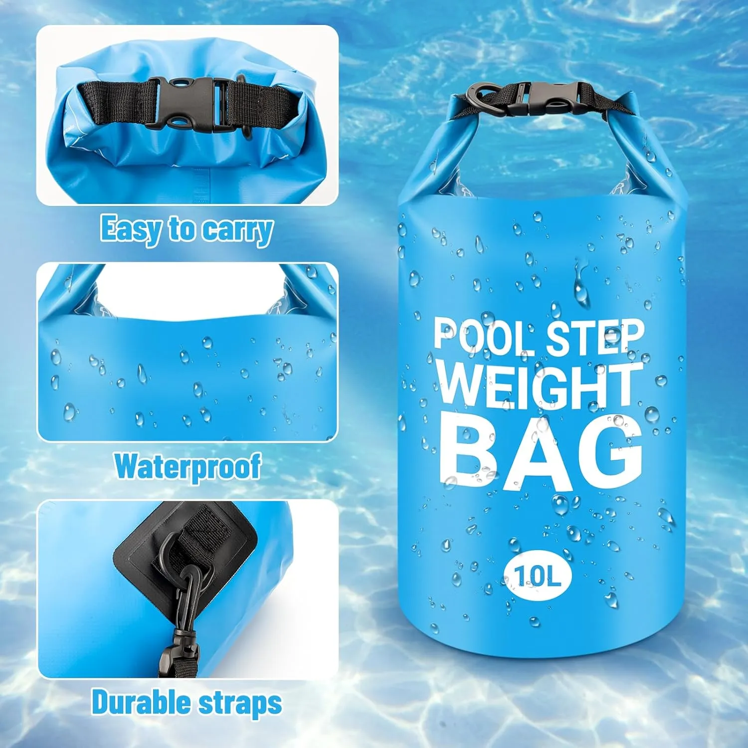 2 Pack Pool Ladder Weights, 500D PVC Universal Pool Step Weights for Above Ground Pools, 10L Heavy-Duty Swimming Pool Sand Bags Foldable Waterproof Dry Bag Backpack, Easy & Quick Fill Sand