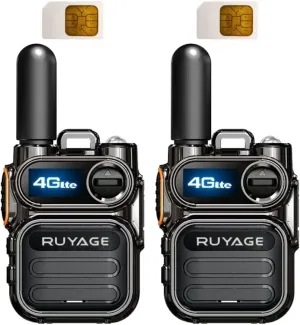 2-Pack Ruyage Walkie Talkies with Sim Cards - Handheld PoC Two Way Radios Unlimited Range - Rechargeable PTT Push to Talk Over Cellular Radio Long Range (X40)