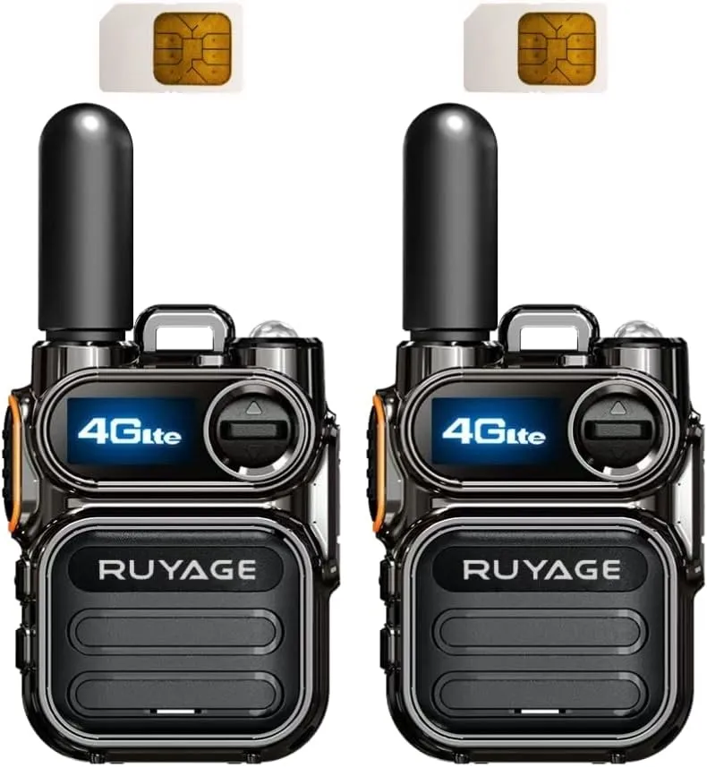 2-Pack Ruyage Walkie Talkies with Sim Cards - Handheld PoC Two Way Radios Unlimited Range - Rechargeable PTT Push to Talk Over Cellular Radio Long Range (X40)