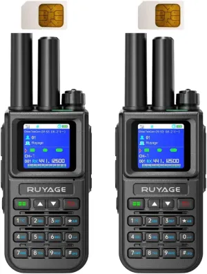 2-Pack Ruyage Walkie Talkies with Sim Cards - Handheld PoC Two Way Radios Unlimited Range - Rechargeable PTT Push to Talk Over Cellular Radio Long Range (X50)