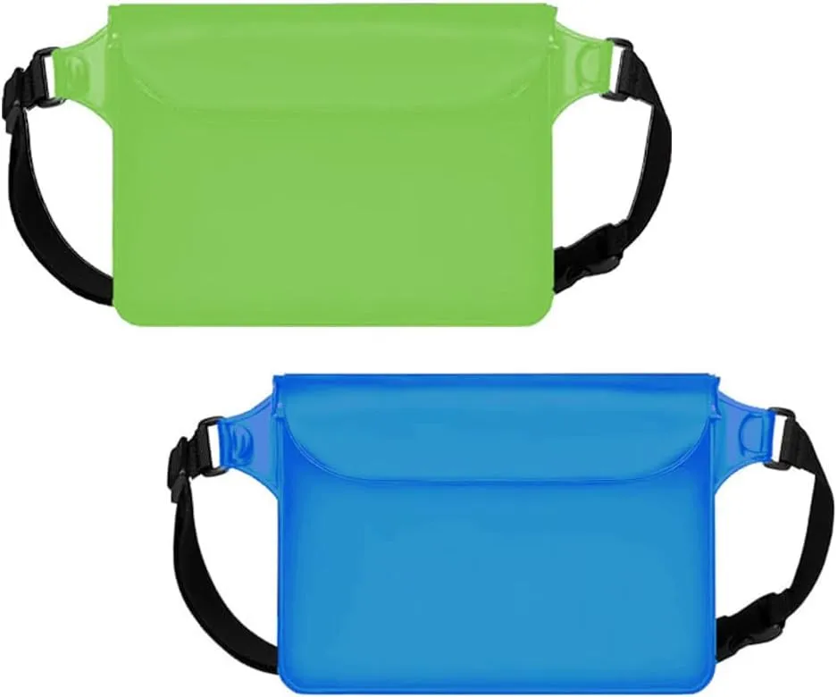 2-Pack Waterproof Bag with Adjustable Waistband and Touch Sensitive Screen, Keeping Your Phone and Valuables Dry, Perfect for Drifting, Swimming, Kayaking, Rowing, Fishing… (Green Bule)