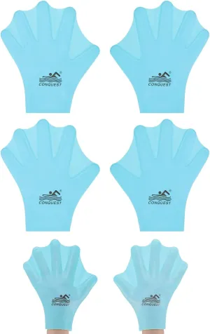 2 Pair Silicone Swimming Gloves Webbed Swim Gloves Finger Frog Type Medium Swim Training Gloves Water Resistance for Swimming/Diving/Water Aerobics [Blue]