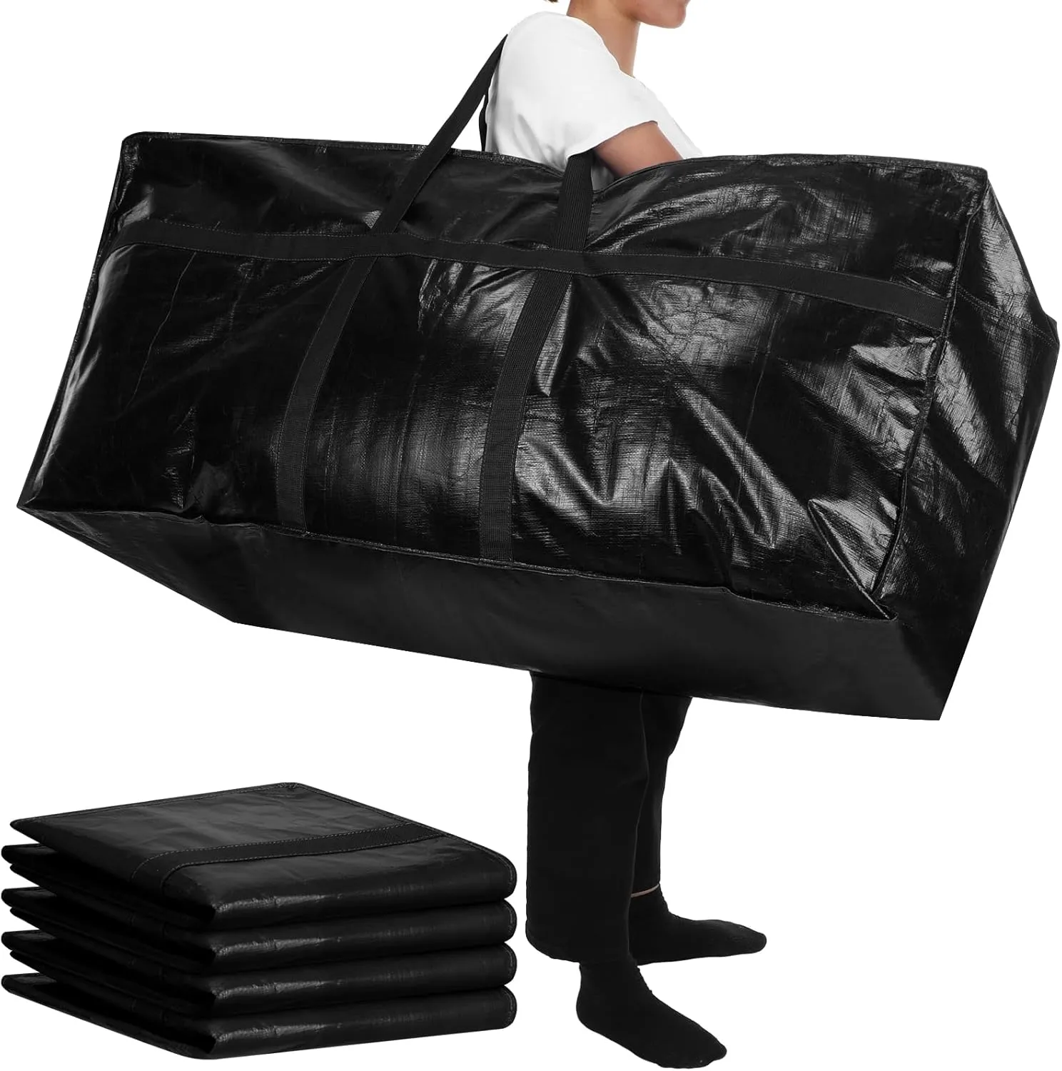 2 Pcs 66 Gallon Large Storage Bags with Zipper and Handles Foldable Moving Bags Heavy Duty Extra Large Tote Duffle Bag for College Dorm Travel Clothes Blankets Bedding Moving(Black)