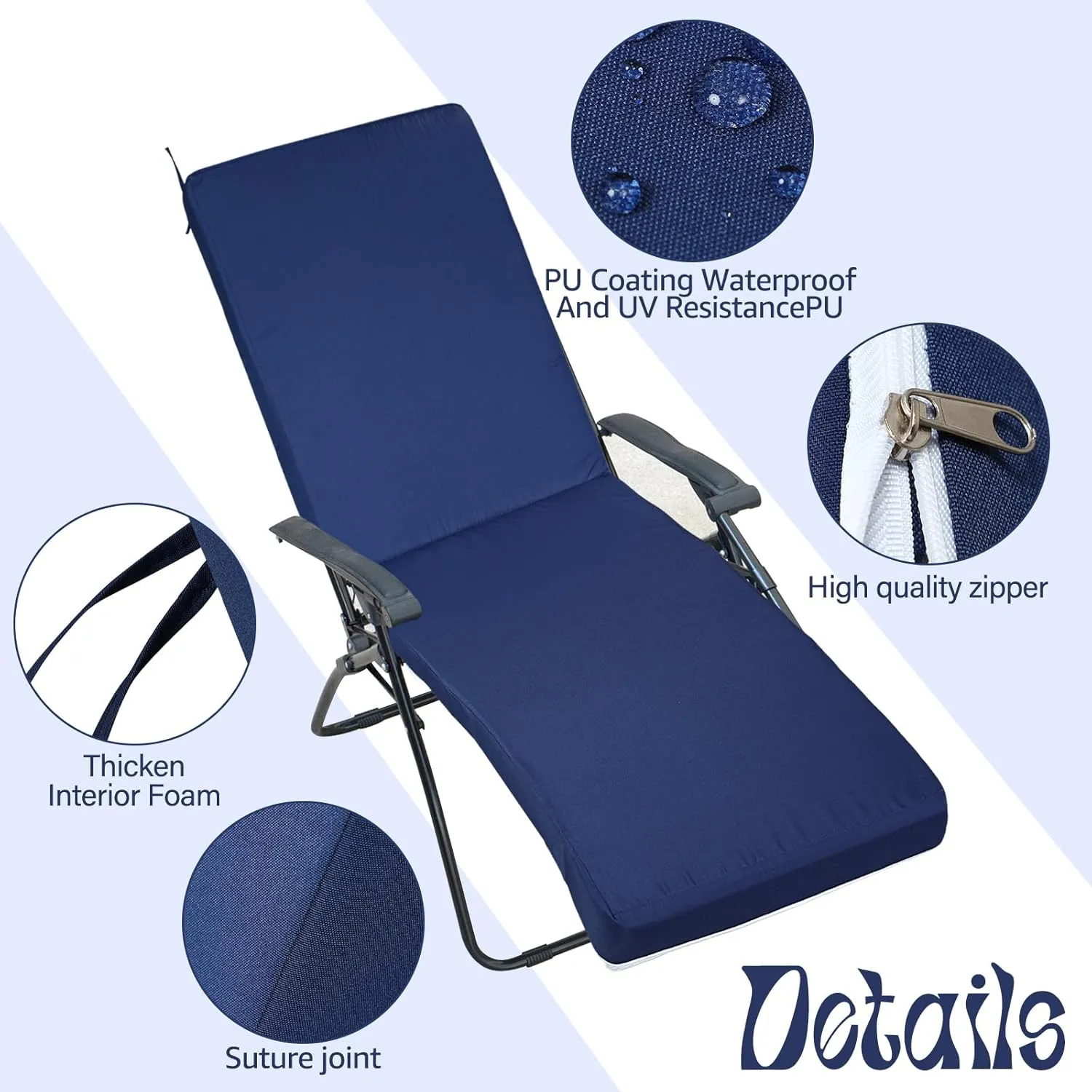 2 Pcs Outdoor Chaise Lounge Cushion Covers (Not Includes Cushion) 80 x 26 x 4 Inch Waterproof Replacement Patio Pool Lounge Chaise Chair Slipcover with Zipper Ties for Furniture