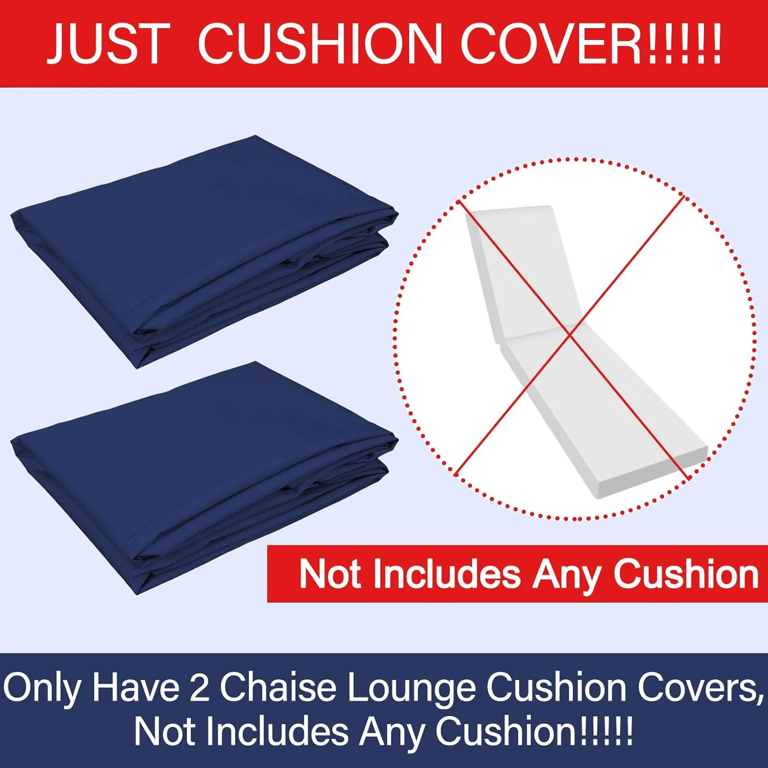 2 Pcs Outdoor Chaise Lounge Cushion Covers (Not Includes Cushion) 80 x 26 x 4 Inch Waterproof Replacement Patio Pool Lounge Chaise Chair Slipcover with Zipper Ties for Furniture