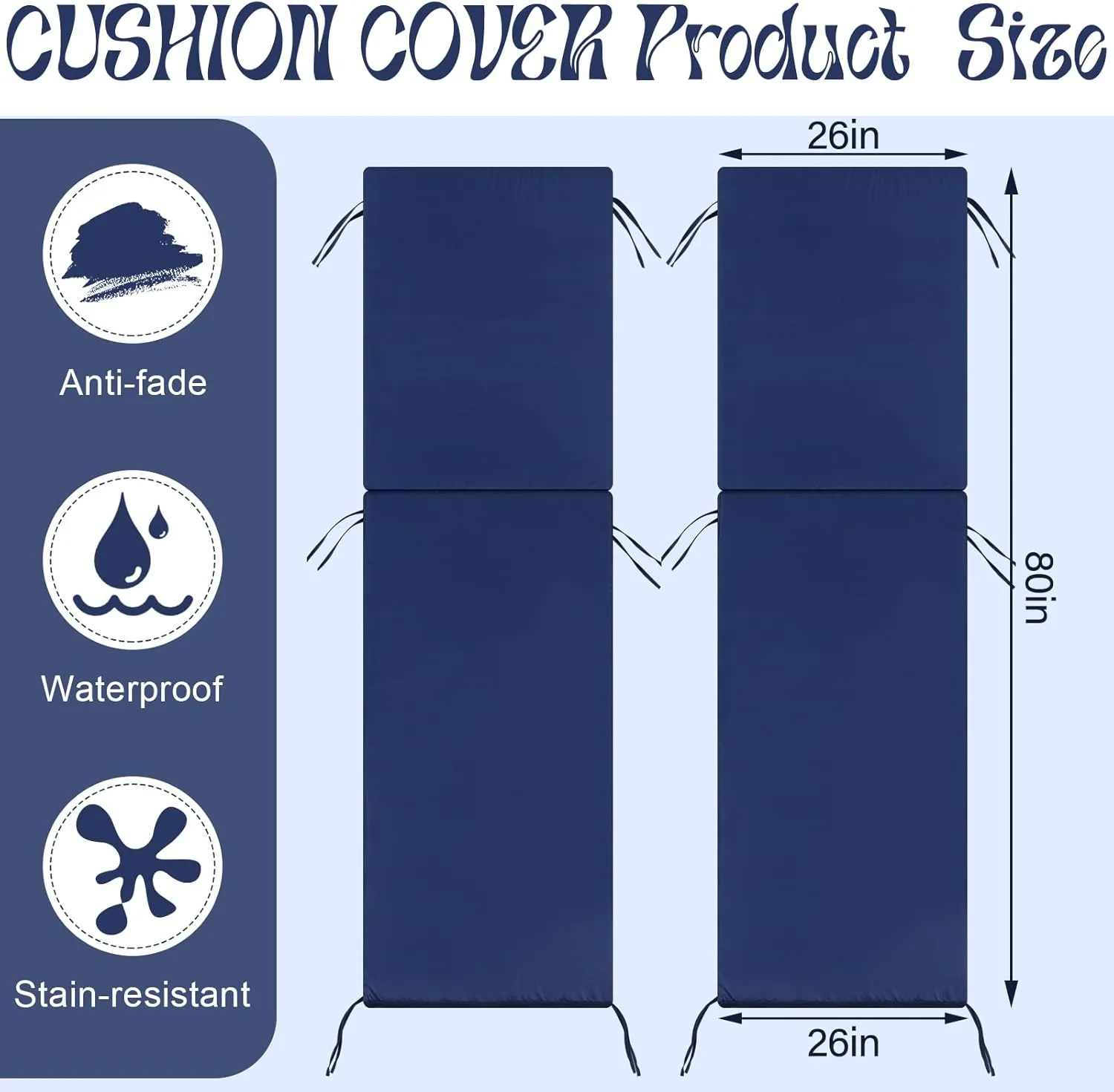 2 Pcs Outdoor Chaise Lounge Cushion Covers (Not Includes Cushion) 80 x 26 x 4 Inch Waterproof Replacement Patio Pool Lounge Chaise Chair Slipcover with Zipper Ties for Furniture