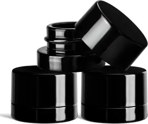 (200 Pack) 5ml Thick Black Glass Jars with Black Child Resistant Lids - UV Resistant - Storage for Oil, Lip Balm, Wax, Cosmetics - Mini Child Proof Container