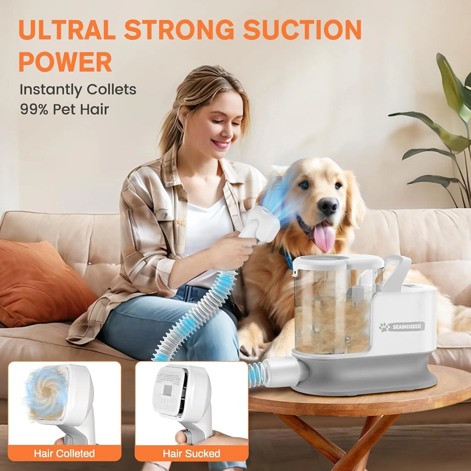 2025 3L Dog Grooming Vacuum Kit Pet Hair Vacuum with Dog Clipper & Low Noise Shedding Brush, 5 Pet Grooming Tools Hair Remover for Dogs & Cats (Grey)