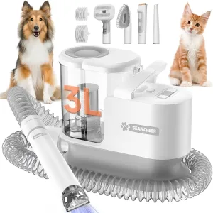 2025 3L Dog Grooming Vacuum Kit Pet Hair Vacuum with Dog Clipper & Low Noise Shedding Brush, 5 Pet Grooming Tools Hair Remover for Dogs & Cats (Grey)