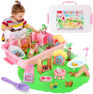 21 PCS Pet Sensory Bin, Dog & Cat Sandbox with Sand & Box, Play Sand Art Toys Kit, Pet Care Play Set, Beach Toys for Kids Ages 4-8, Birthday Gift Girls Boys 3 4 5 6 7 Years Old