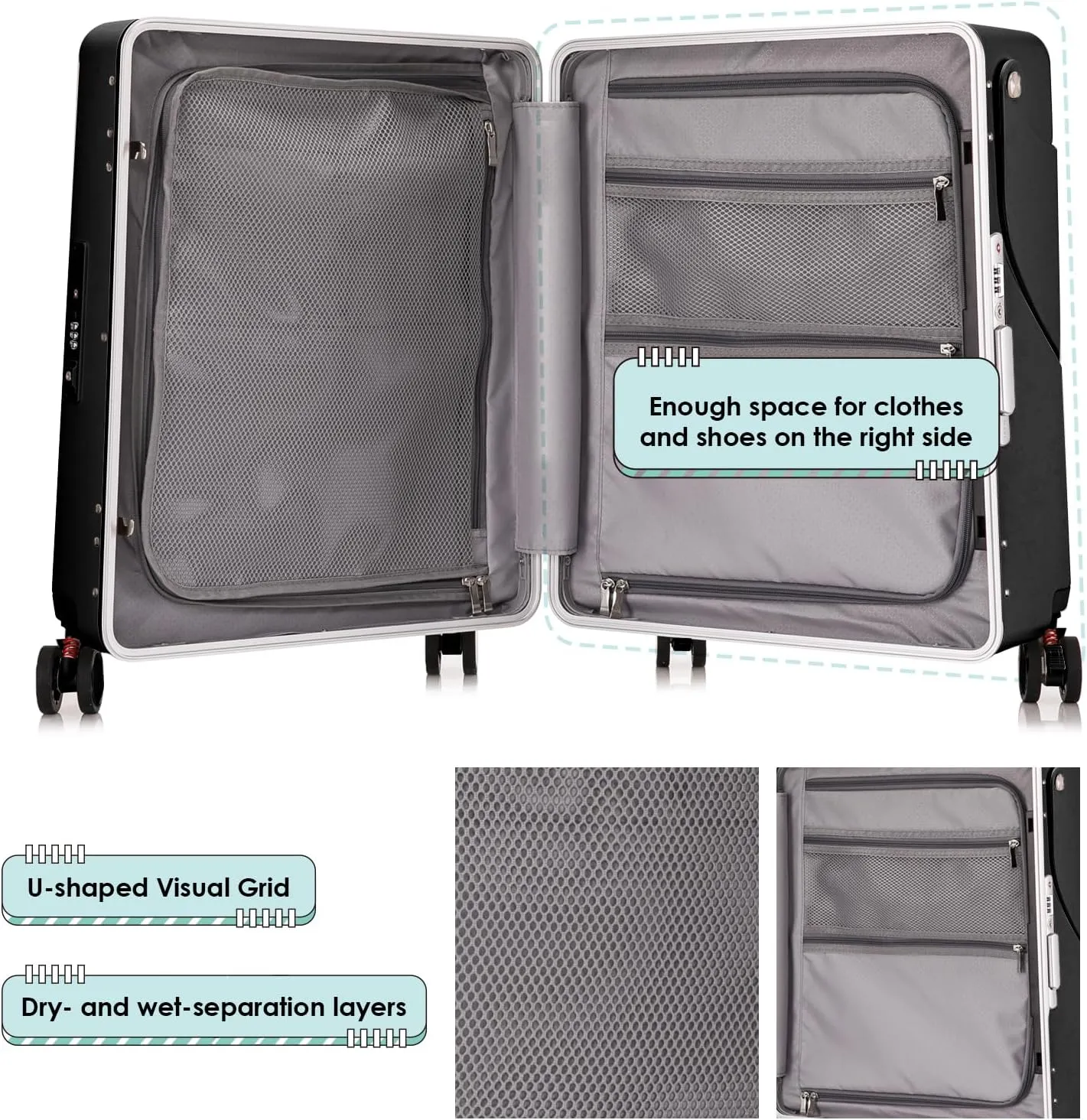 24" Hardshell Suitcase with Seat for Kids & Adults,Travel Luggage with Front Compartment & 4 Lockable Spinner Wheels, TSA Lock, USB Port, Luggage Cover, Safty Seatbelt (Black, 24 Inch)
