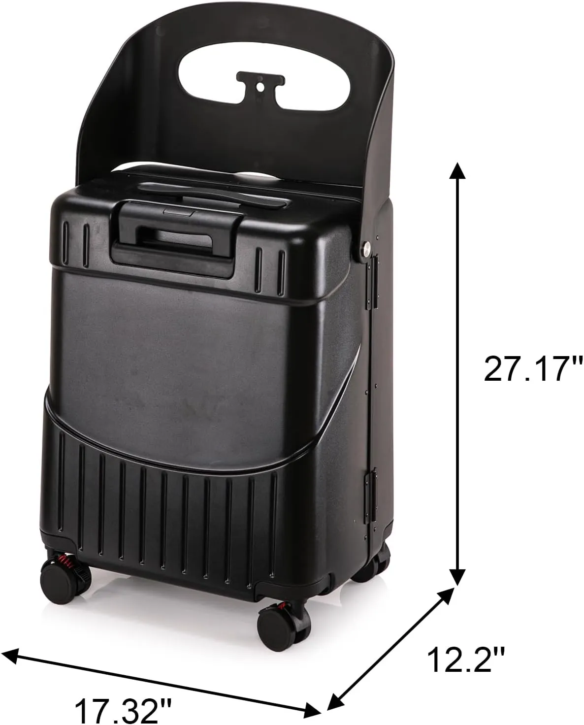 24" Hardshell Suitcase with Seat for Kids & Adults,Travel Luggage with Front Compartment & 4 Lockable Spinner Wheels, TSA Lock, USB Port, Luggage Cover, Safty Seatbelt (Black, 24 Inch)