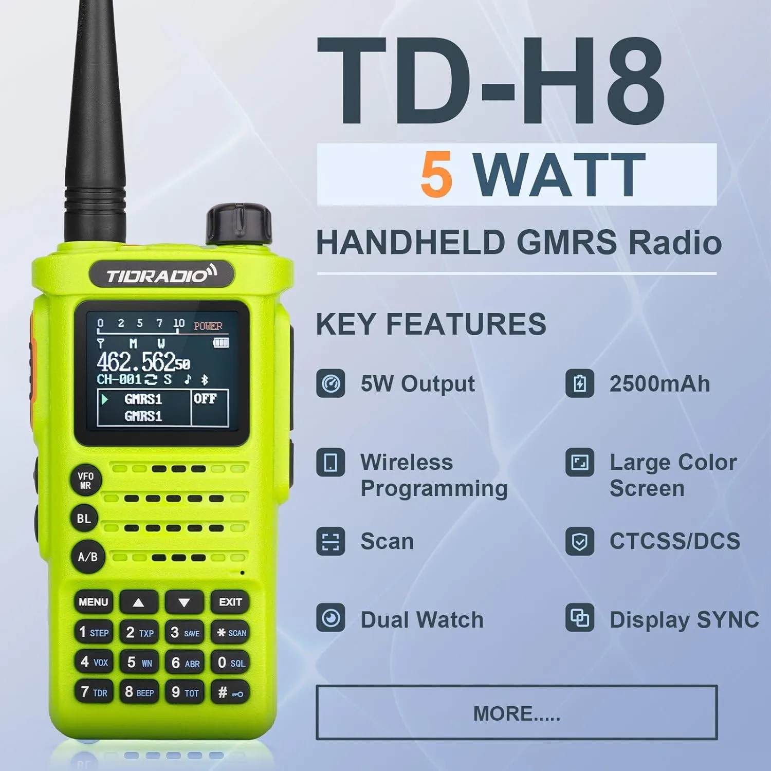 (2nd Gen) TIDRADIO TD-H8 GMRS Radio Walkie Talkies,Long Range 2-Way Radio with USB-C 2500 mAh Battery,APP Programmable,GMRS Repeater List Import in One Click,NOAA Weather Receiver & Scan,Green(1 Pack)