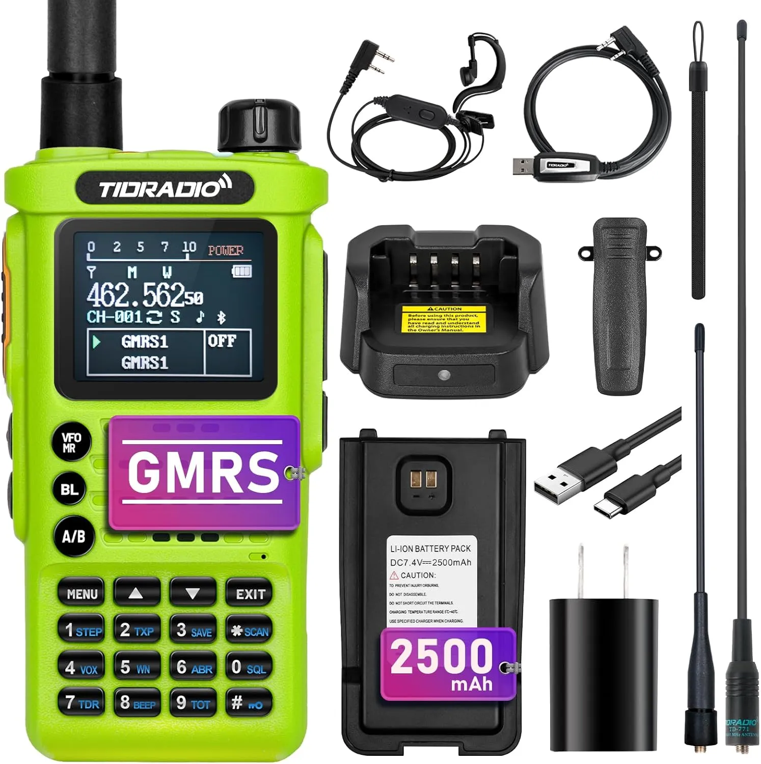 (2nd Gen) TIDRADIO TD-H8 GMRS Radio Walkie Talkies,Long Range 2-Way Radio with USB-C 2500 mAh Battery,APP Programmable,GMRS Repeater List Import in One Click,NOAA Weather Receiver & Scan,Green(1 Pack)