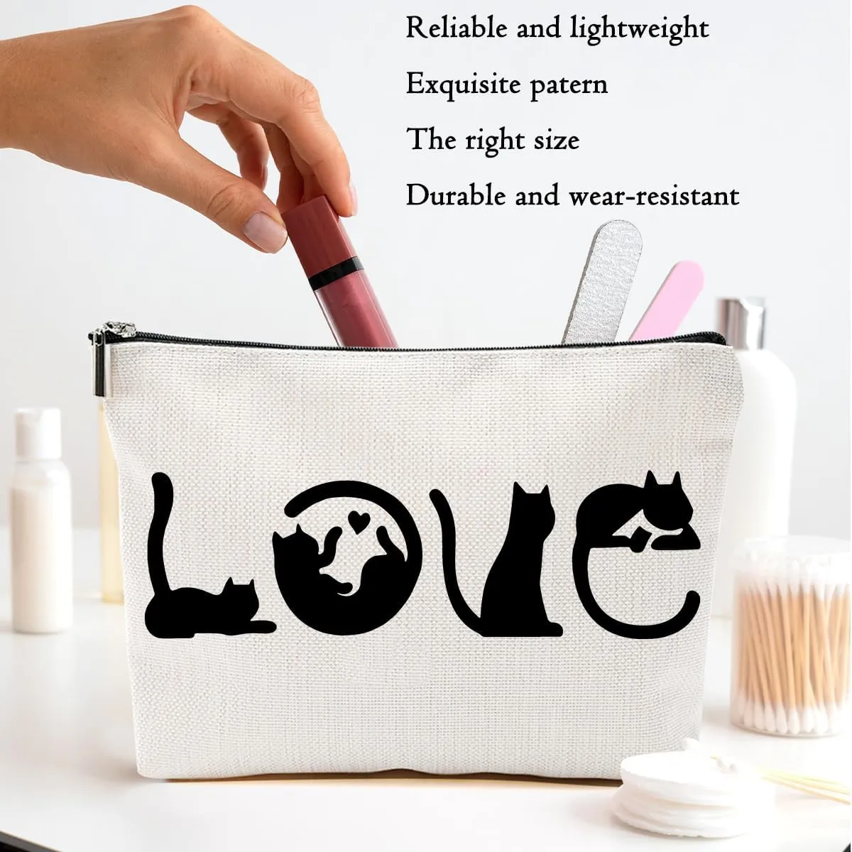 2pcs Cute Cats Minimalism Cosmetic Bags for Women, Cute Cat Themed Gifts Makeup Bag, Christmas Birthday Gifts for Women Girls Cat Mom, Zipper Bags Travel Pouch for Sister Bestie
