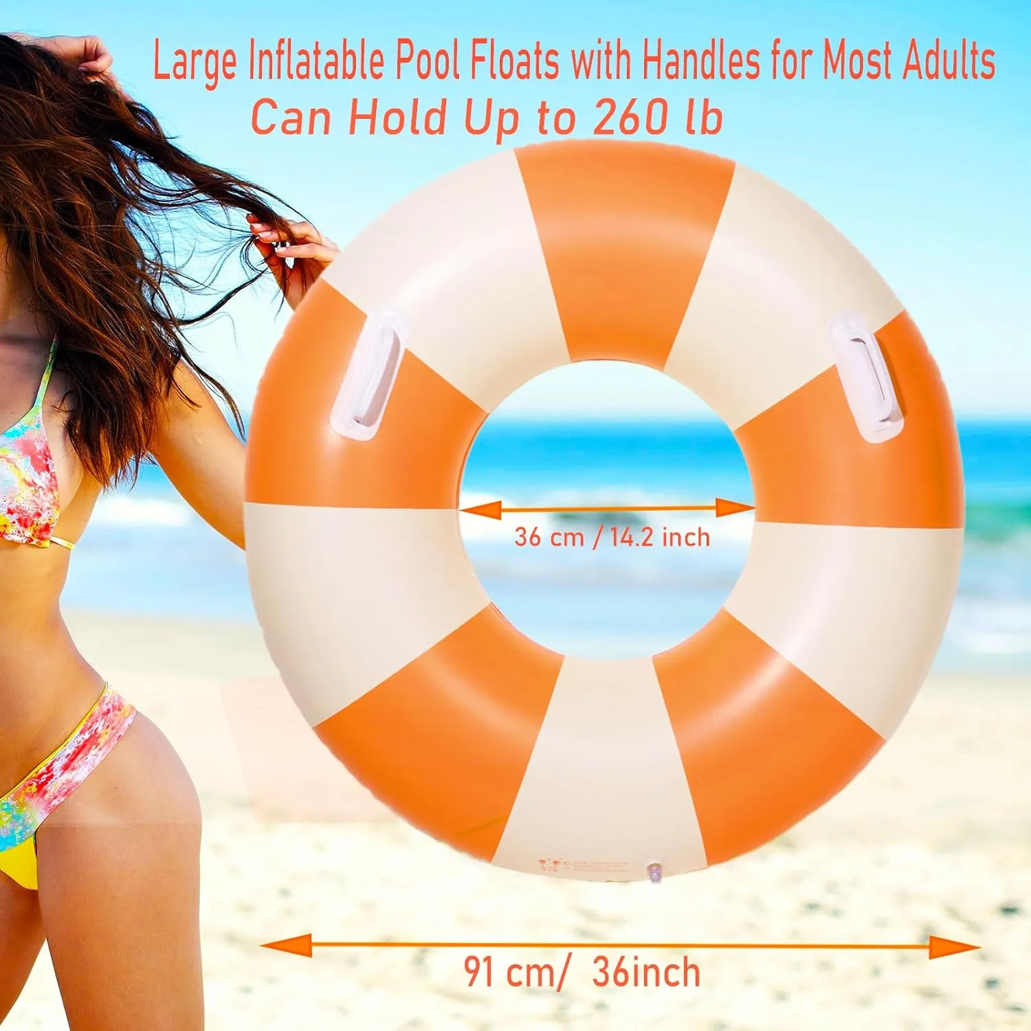 2PCS Large Swimming Pool Tubes Inflatable Pool Floats for Adult Swim Ring Floaties Inflatable Swimming Pool Raft Summer Beach Lounger Float Party Supplies