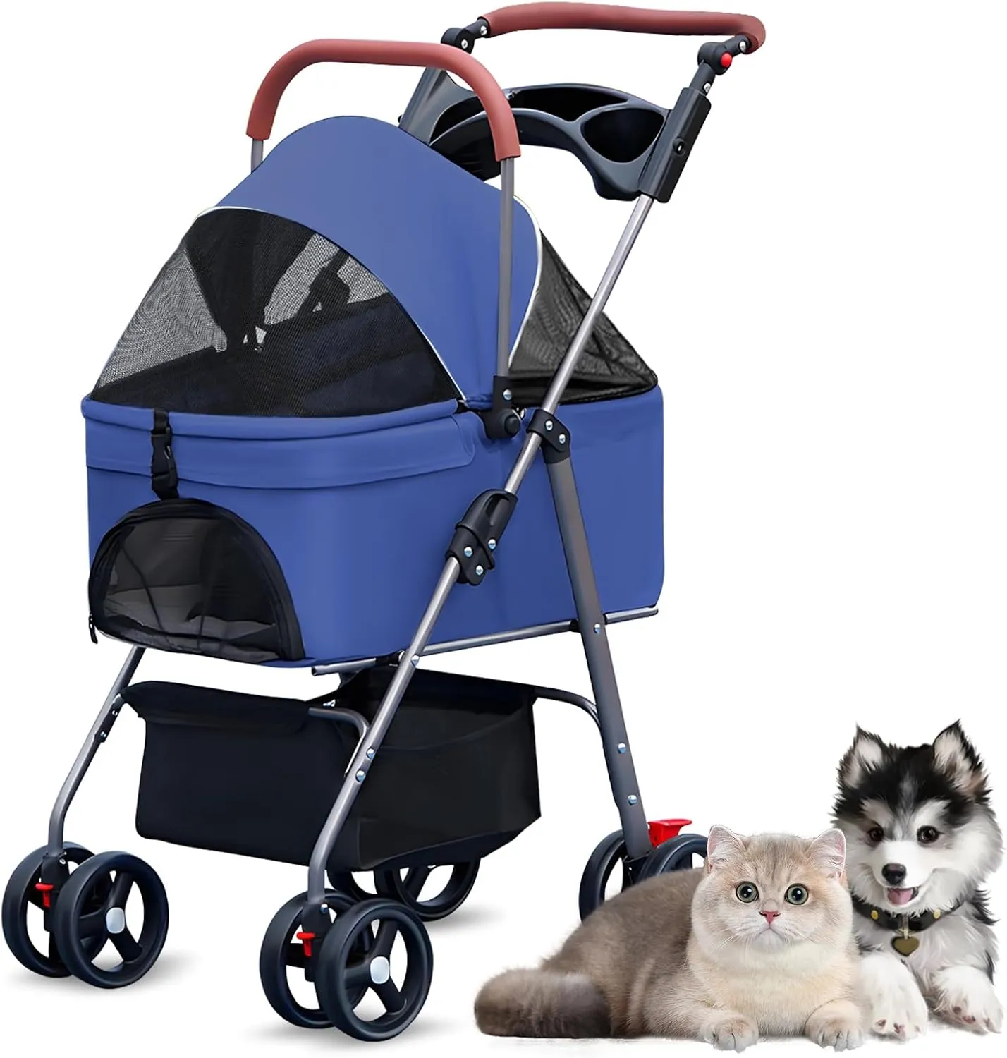 3 in 1 Pet Stroller,Foldable Pet Travel Carrier Detachble Portable Pet Bag for Small Medium Dogs Cats Puppy Stroller with Storage Basket and Cup Holder Blue