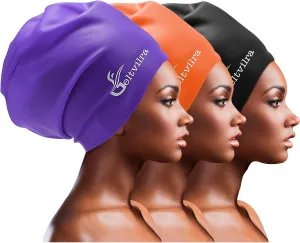 3 Pack Extra Large Swim Caps for Braids and Dreads Locs Long Hair Black Women Men Swimming Silicone Waterproof Pool