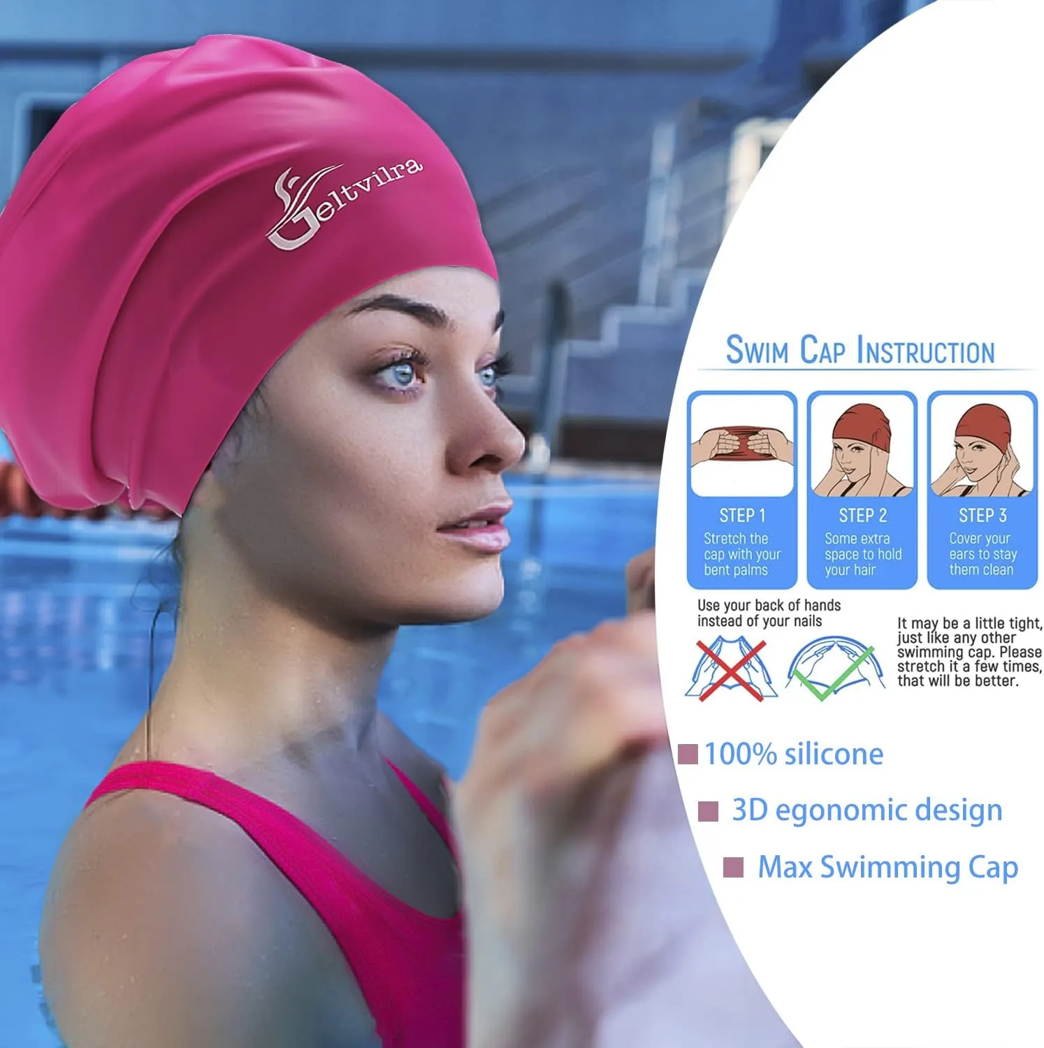 3 Pack Extra Large Swim Caps for Braids and Dreads Locs Long Hair Black Women Men Swimming Silicone Waterproof Pool