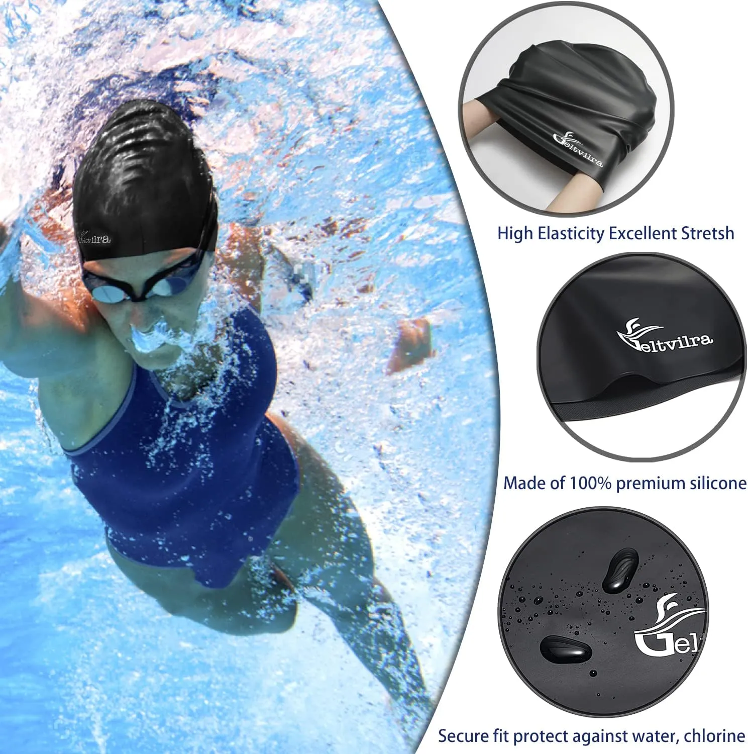 3 Pack Extra Large Swim Caps for Braids and Dreads Locs Long Hair Black Women Men Swimming Silicone Waterproof Pool